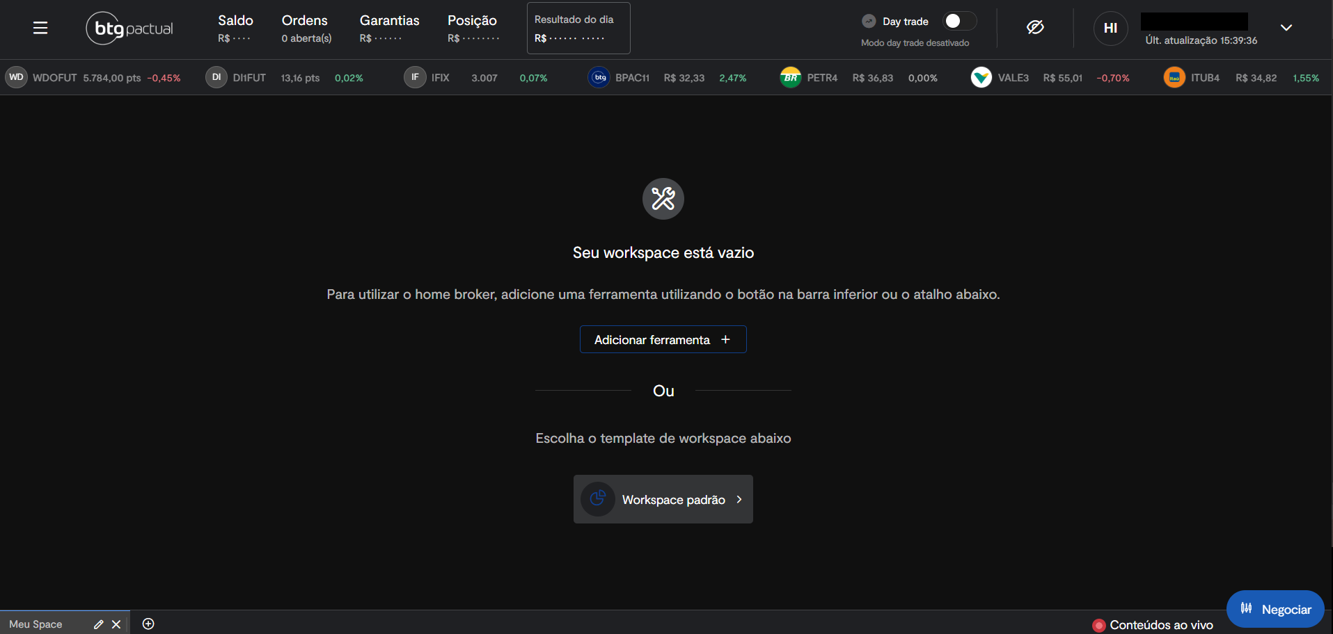 Home broker do BTG Pactual.
