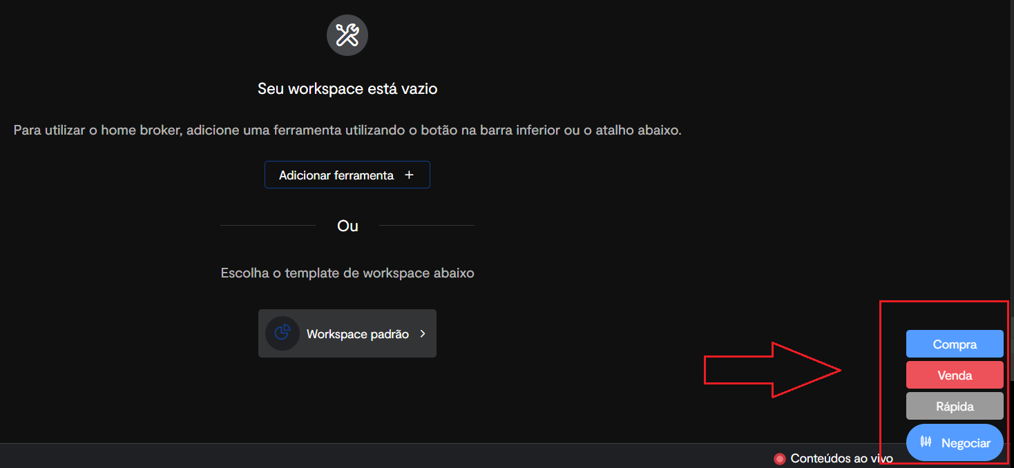Opções disponíveis no menu Negociar do Home Broker.