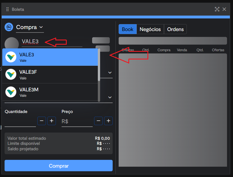 Selecionando a ação no menu.