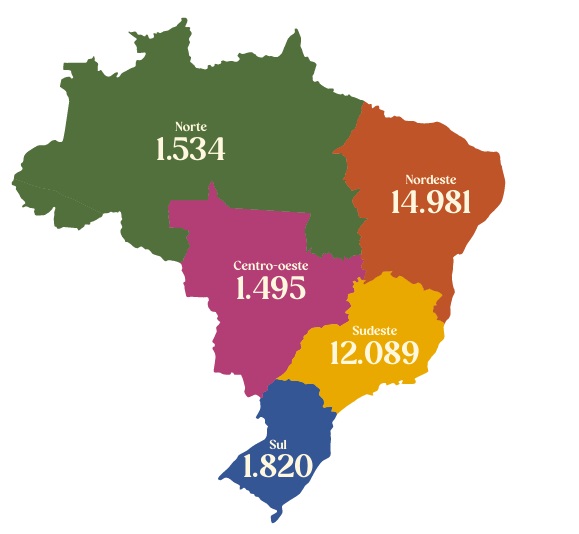 Distribuição de funcionários da Guararapes por região.