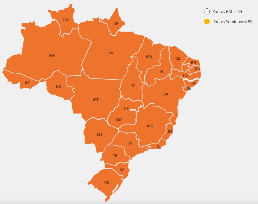 Distribuição geográfica dos pontos de atendimento da Movida.