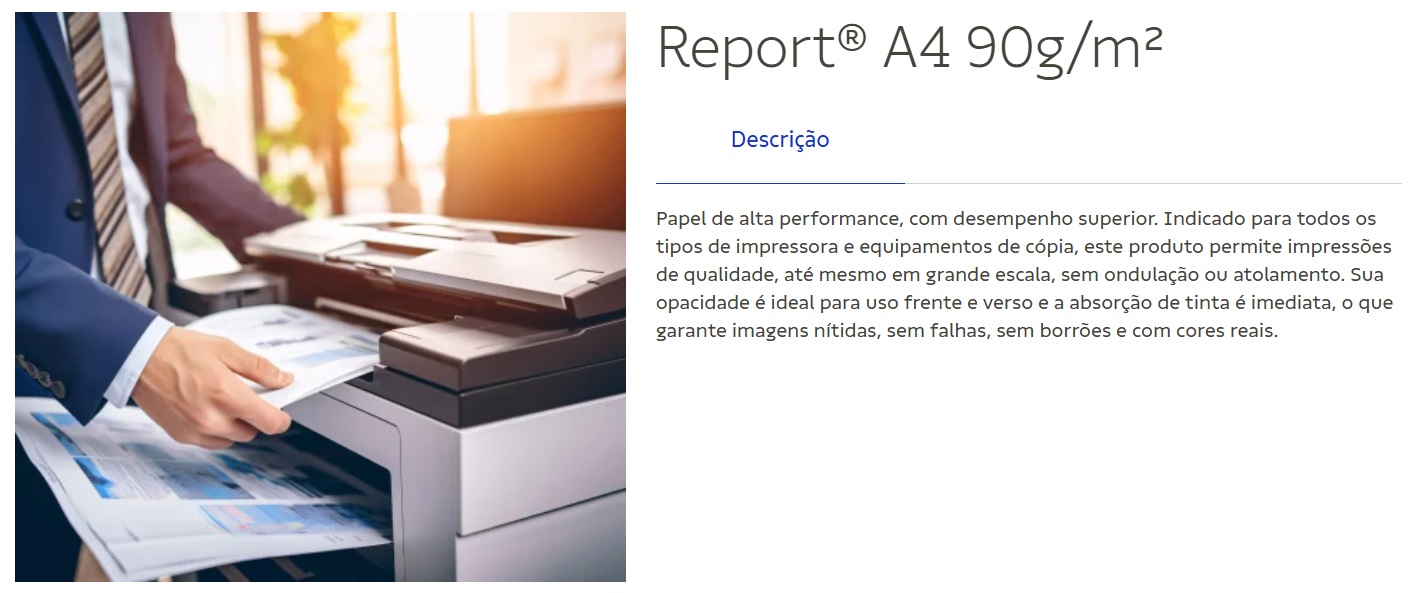 Exemplo do produto Report A4.